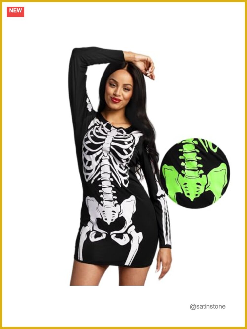 Skeleton Dress Halloween Costume Glow in Dark Bodycon Off Shoulder Women